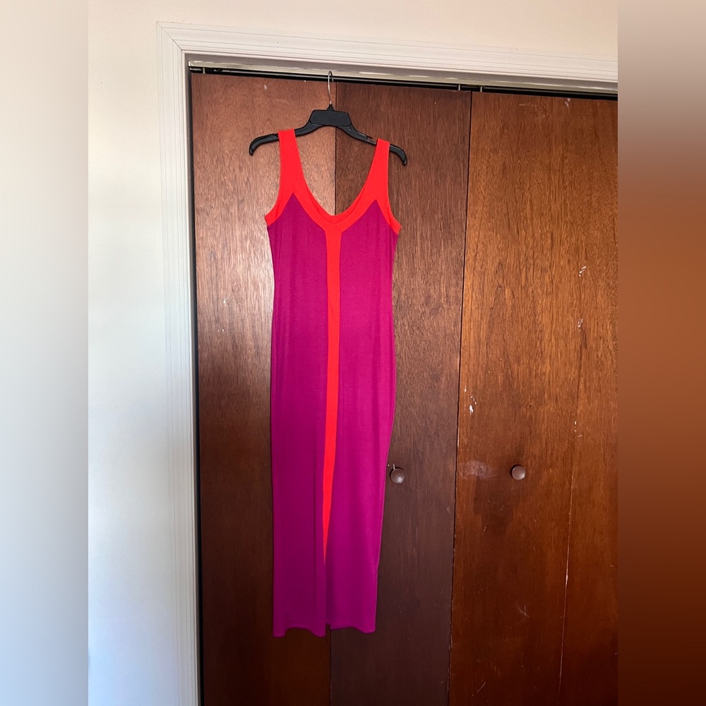 Sleeveless Fuchsia and Red Maxi Dress